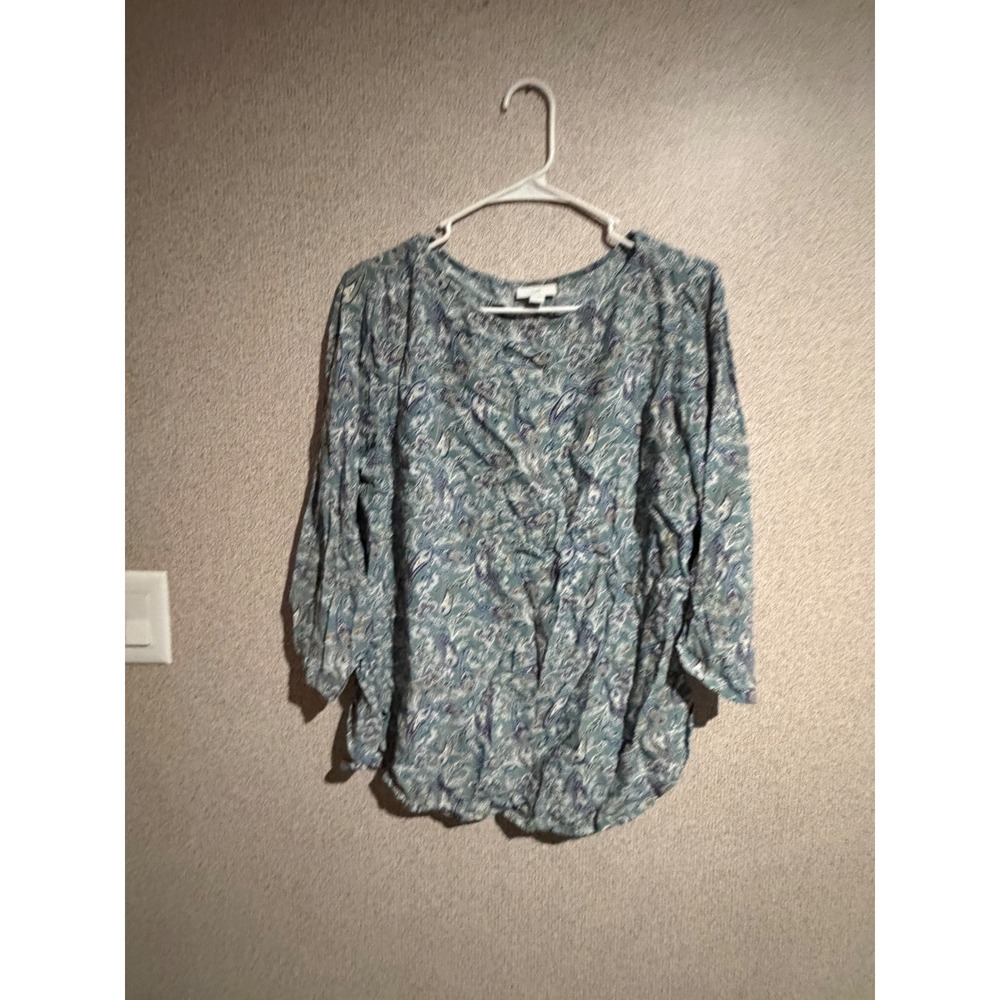 J. Jill Womens Blue Green Paisley Rayon 3/4 Sleeve Blouse Top Size M
